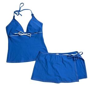 Tommy Hilfiger Royal Blue and White Halter Tankini and Skirt Swimsuit Set